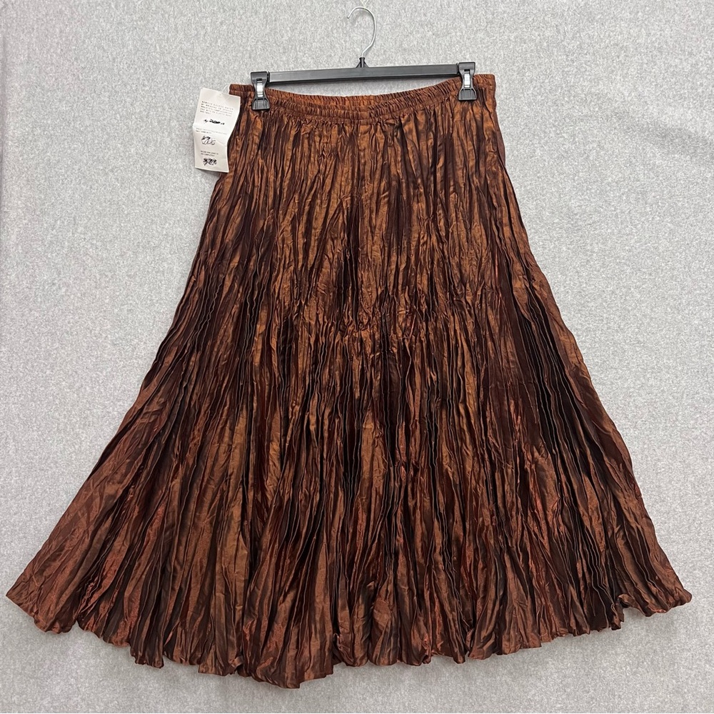 Vintage Y2K Crinkle Broom Full Maxi Skirt Copper Metallic Witchy Fairy Sz XL NWT - Picture 2 of 8